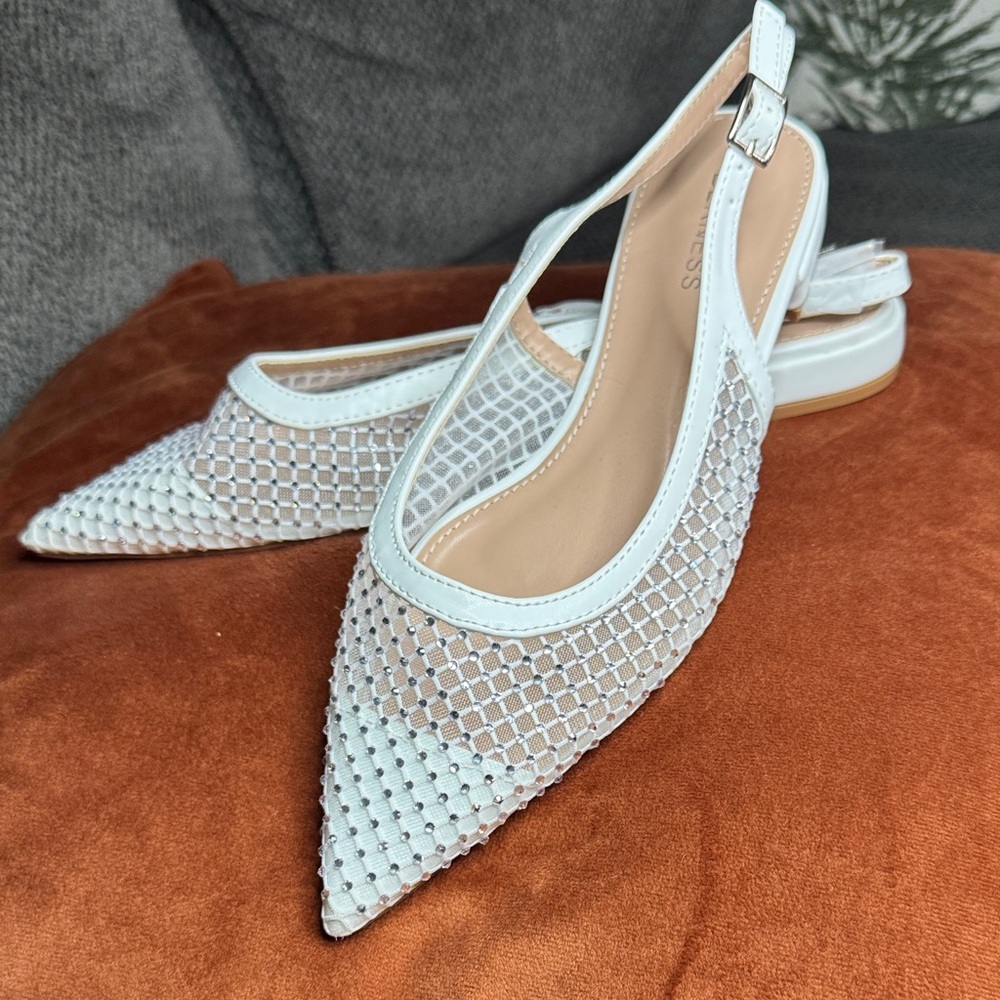 Elegant White Mesh Slingback Flats